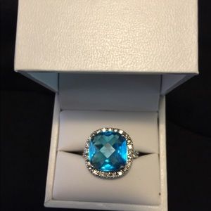 Faux blue topaz ring with rhinestones